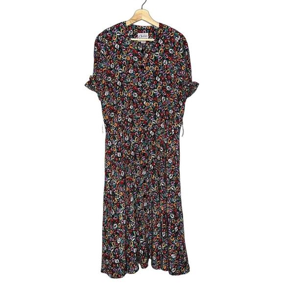 Outline Debora Kuchme Vintage Micro Floral Midi Dress Size 6 Red, Green, Black - Picture 1 of 12